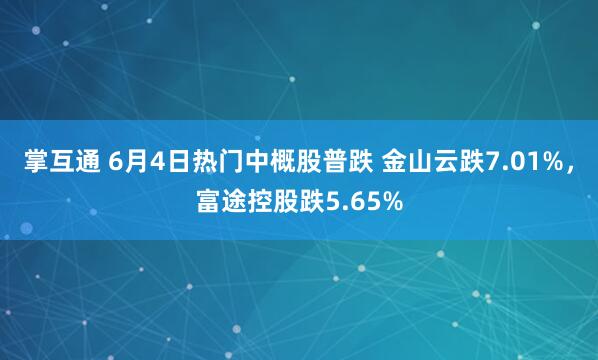 掌互通 6月4日热门中概股普跌 金山云跌7.01%,富途控股跌5.65%